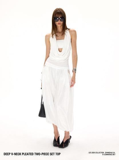 commonce net Deep V Ruched Backless Bandeau Two Piece Women&
