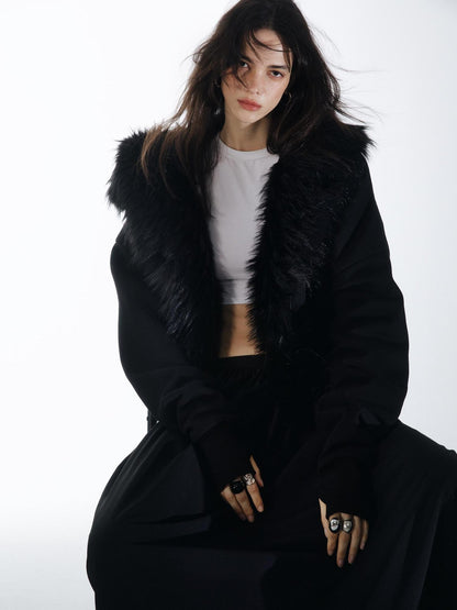 commonce net Detachable Fur Collar Fleece Lined Short Women&