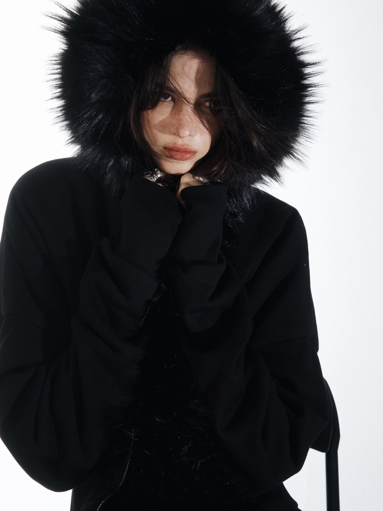 commonce net Detachable Fur Collar Fleece Lined Short Women&