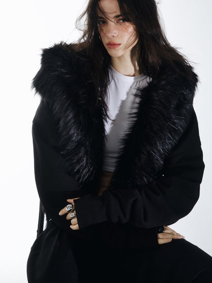 commonce net Detachable Fur Collar Fleece Lined Short Women&