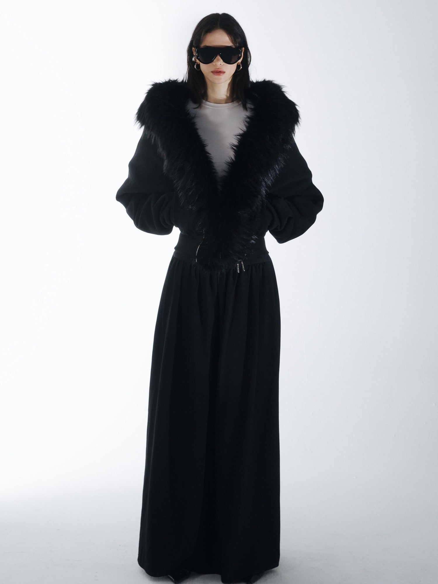 commonce net Detachable Fur Collar Fleece Lined Short Women&