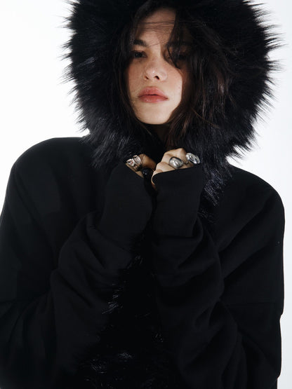 commonce net Detachable Fur Collar Fleece Lined Short Women&