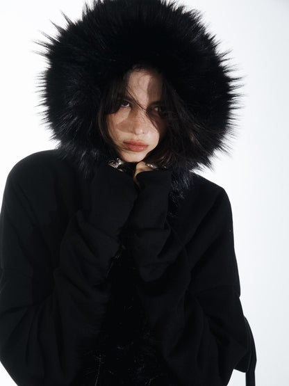 commonce net Detachable Fur Collar Fleece Lined Short Women&
