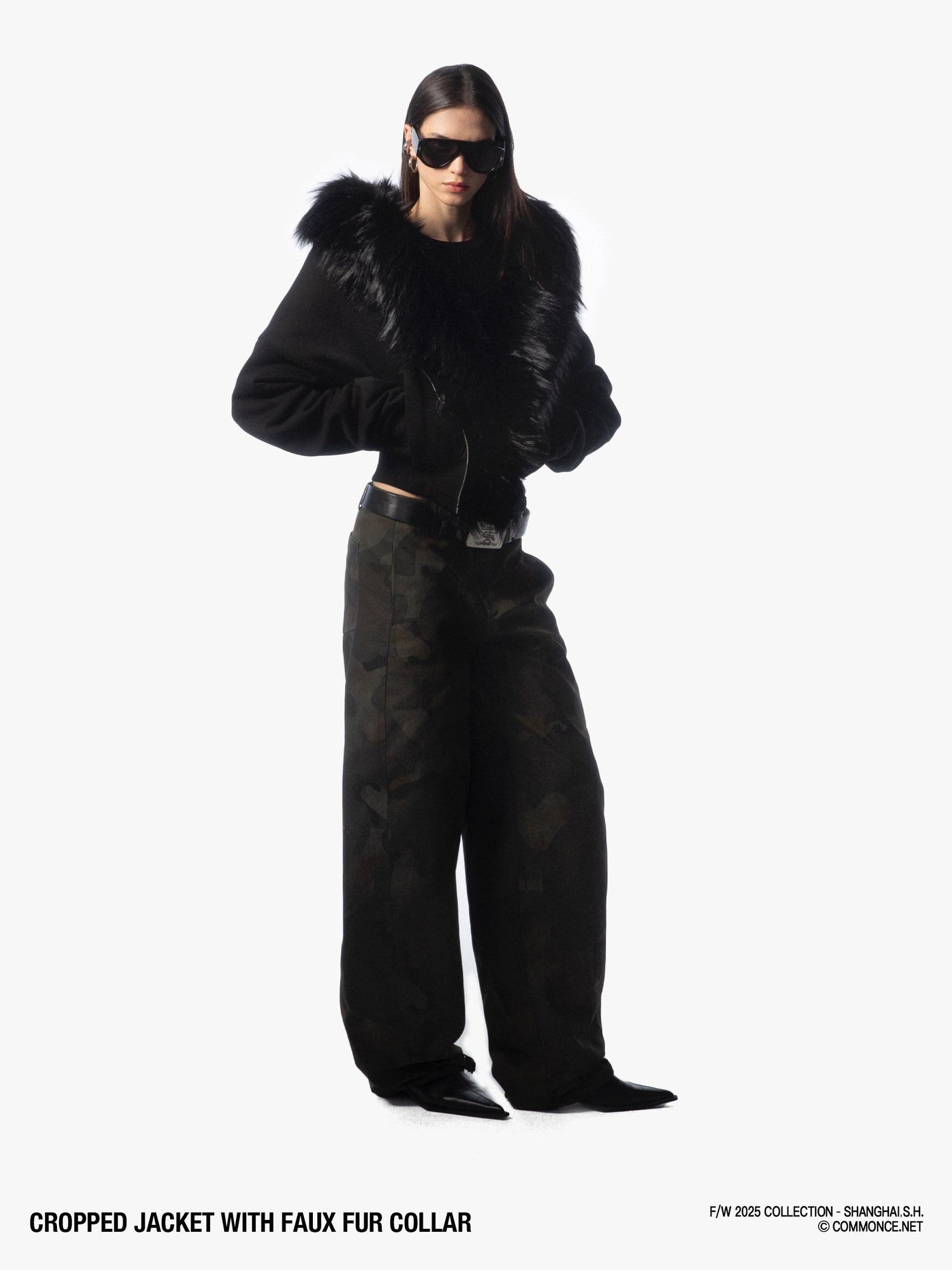 commonce net Detachable Fur Collar Fleece Lined Short Women&