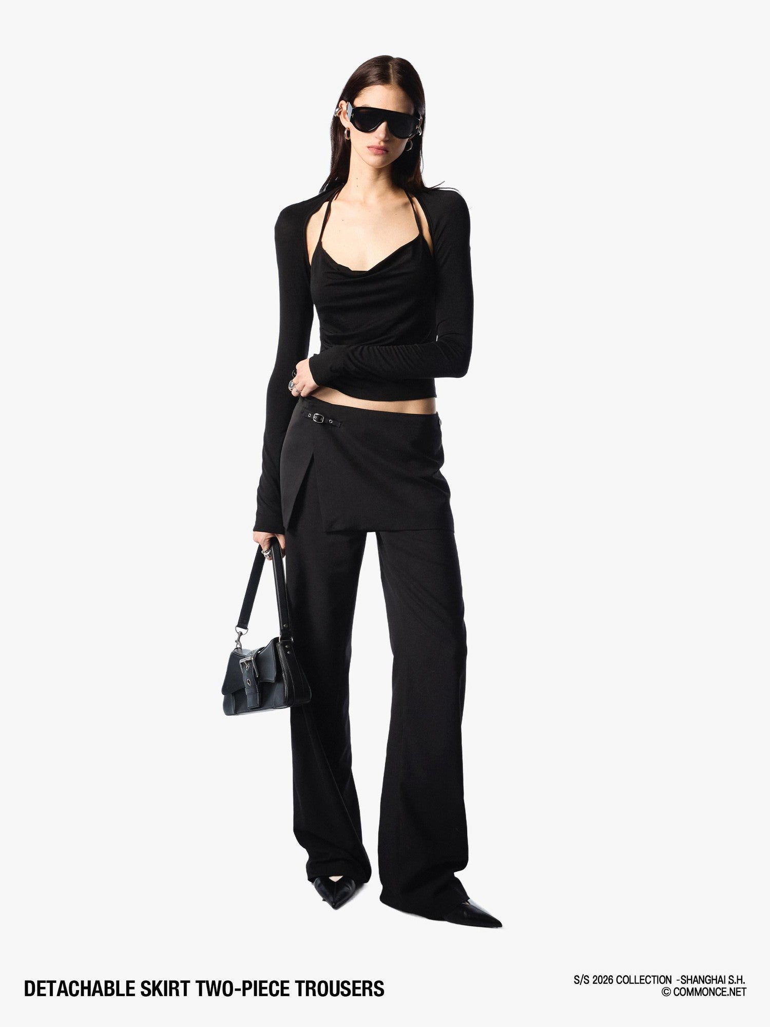 commonce net Detachable Half Skirt Two Piece Straight Leg Women&