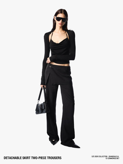 commonce net Detachable Half Skirt Two Piece Straight Leg Women&