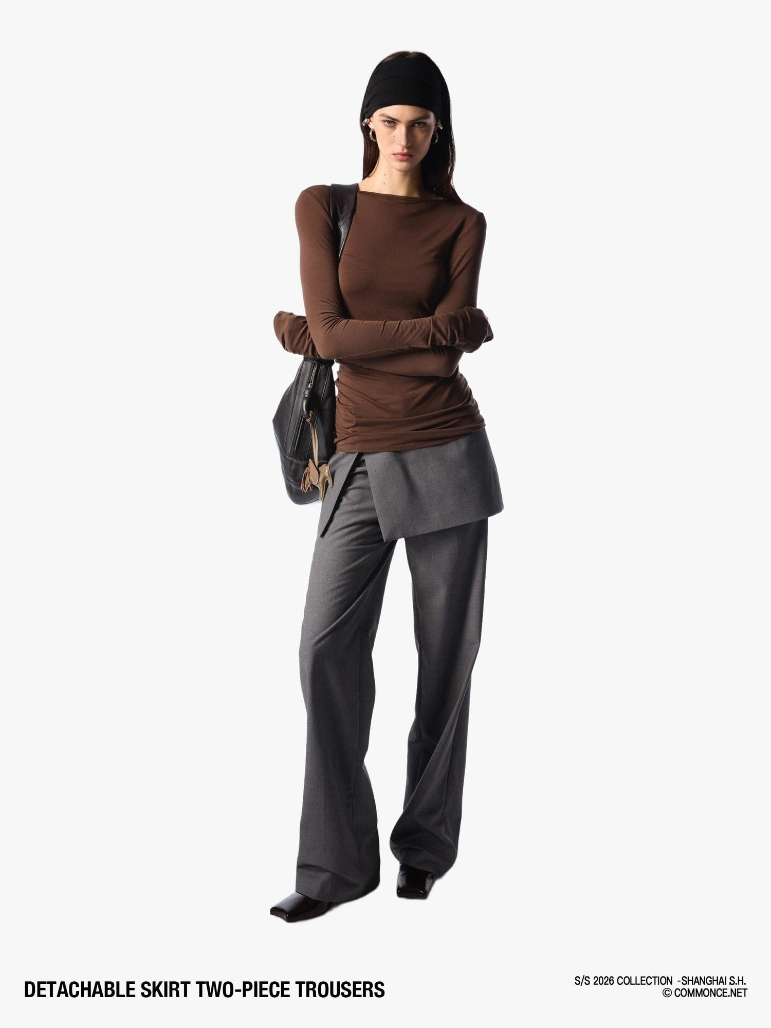 commonce net Detachable Half Skirt Two Piece Straight Leg Women&