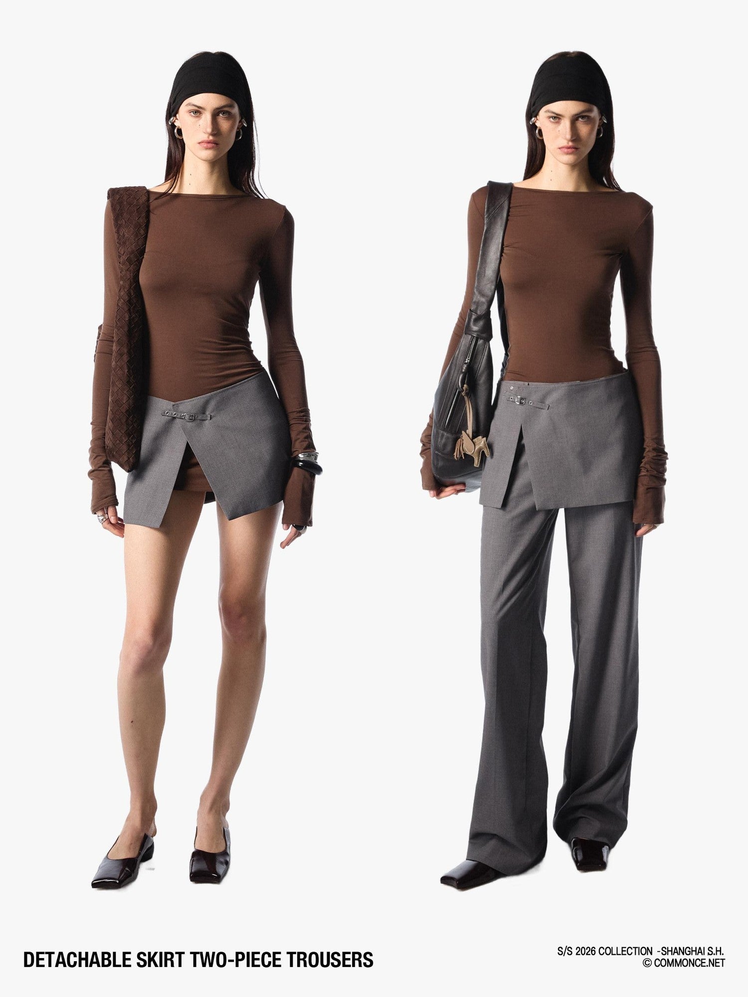 commonce net Detachable Half Skirt Two Piece Straight Leg Women&