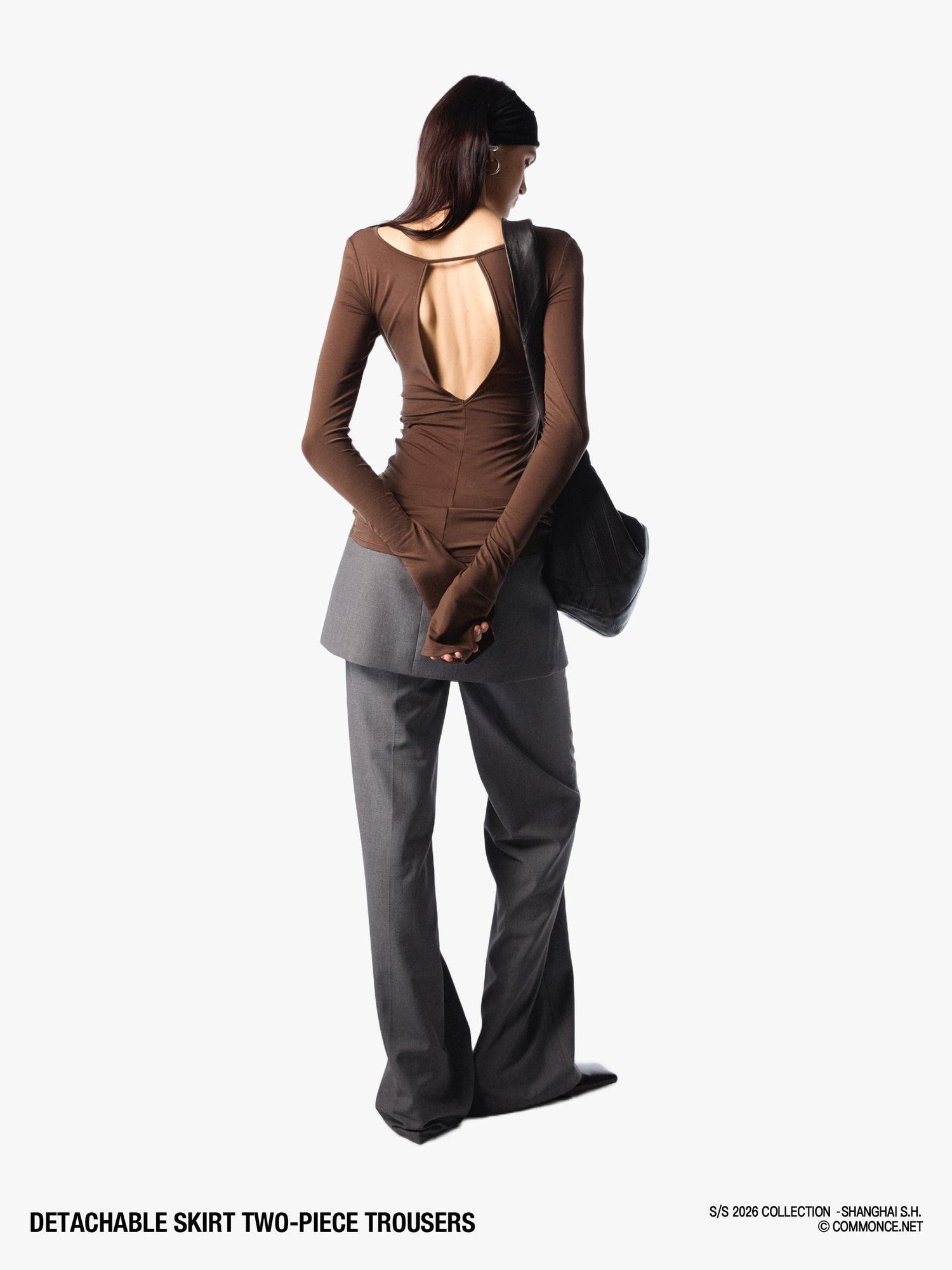 commonce net Detachable Half Skirt Two Piece Straight Leg Women&