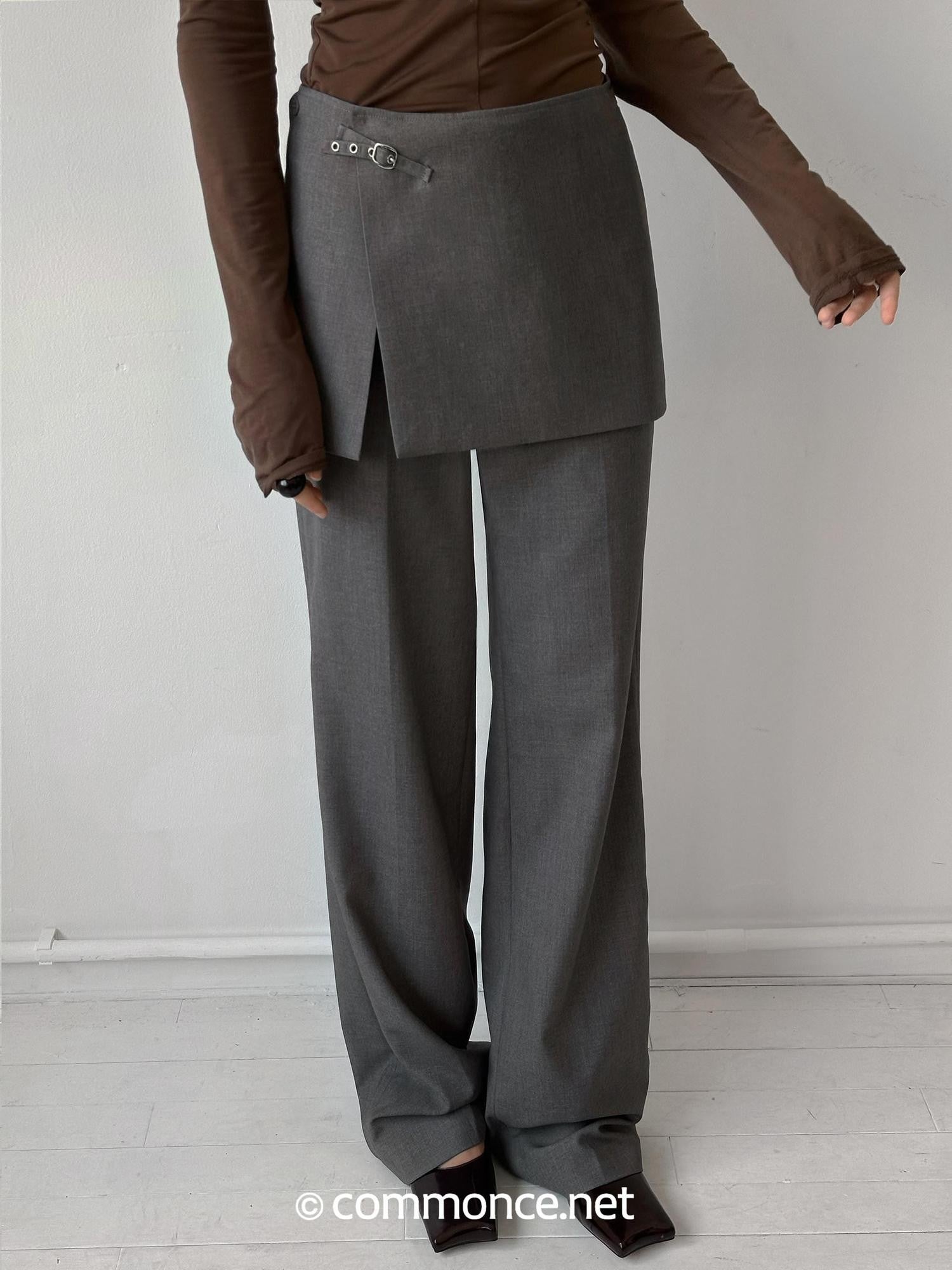 commonce net Detachable Half Skirt Two Piece Straight Leg Women&