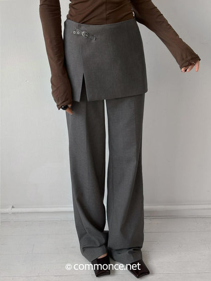commonce net Detachable Half Skirt Two Piece Straight Leg Women&