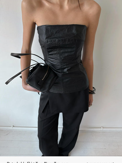 commonce net Detachable Half Skirt Two Piece Straight Leg Women&