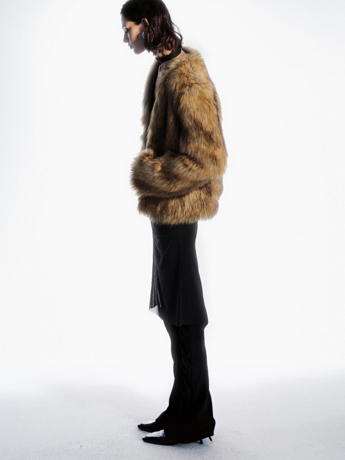 commonce net Detachable Hooded Eco Fur Jacket