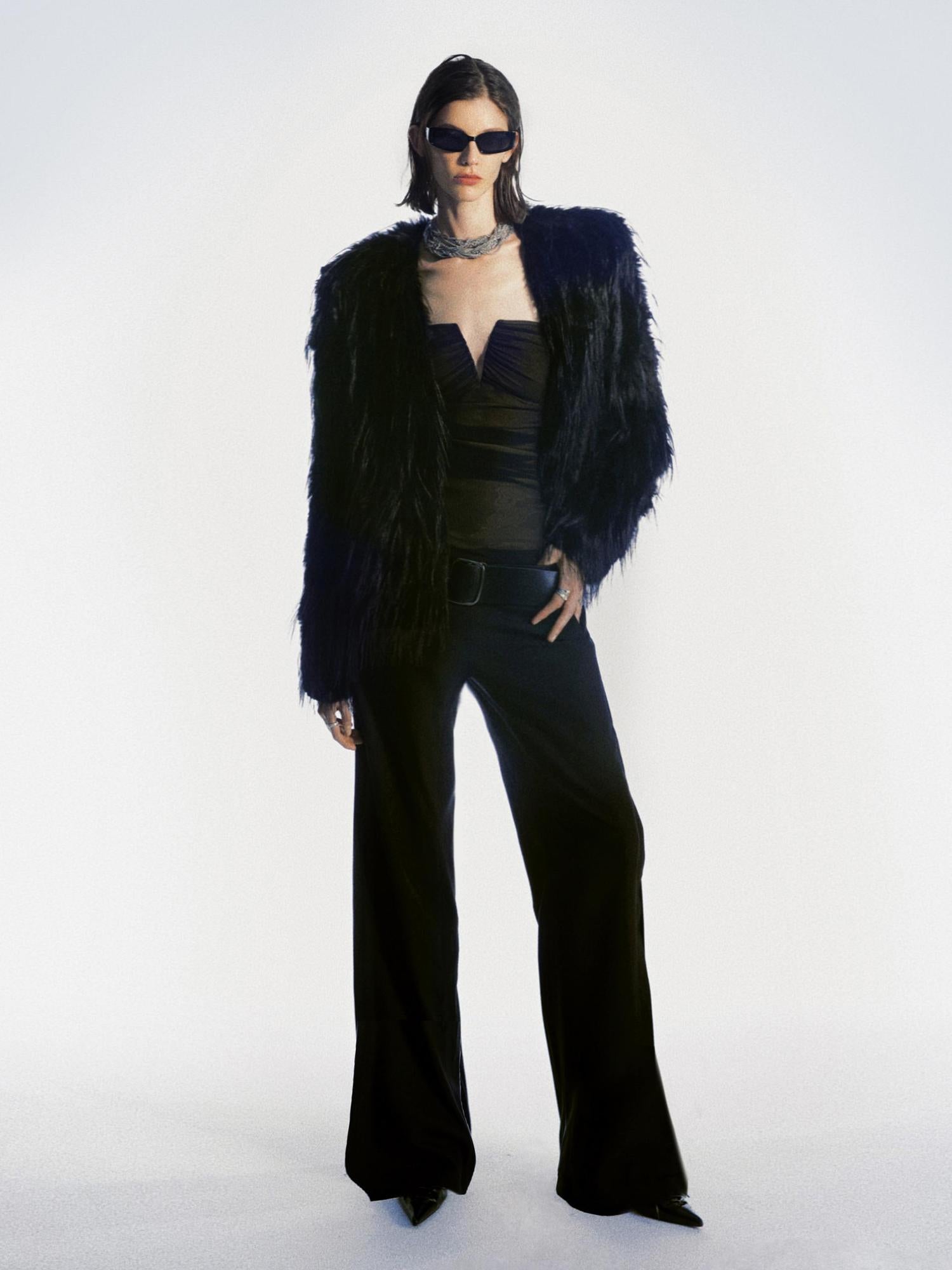 commonce net Detachable Hooded Eco Fur Jacket