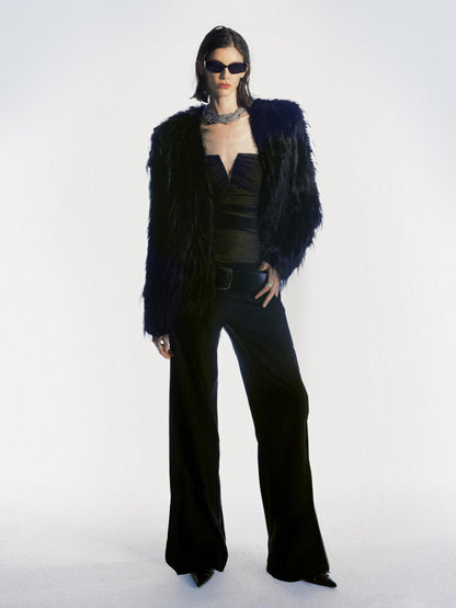 commonce net Detachable Hooded Eco Fur Jacket