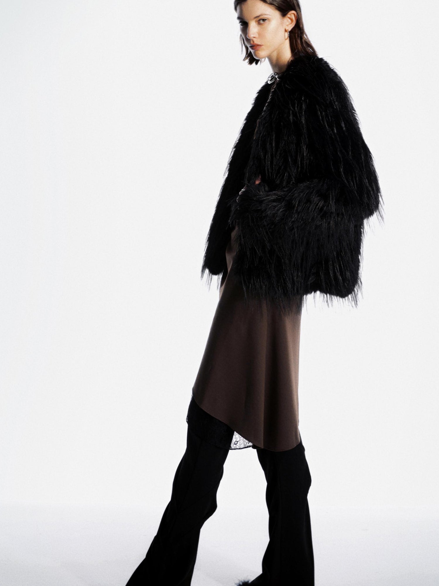commonce net Detachable Hooded Eco Fur Jacket