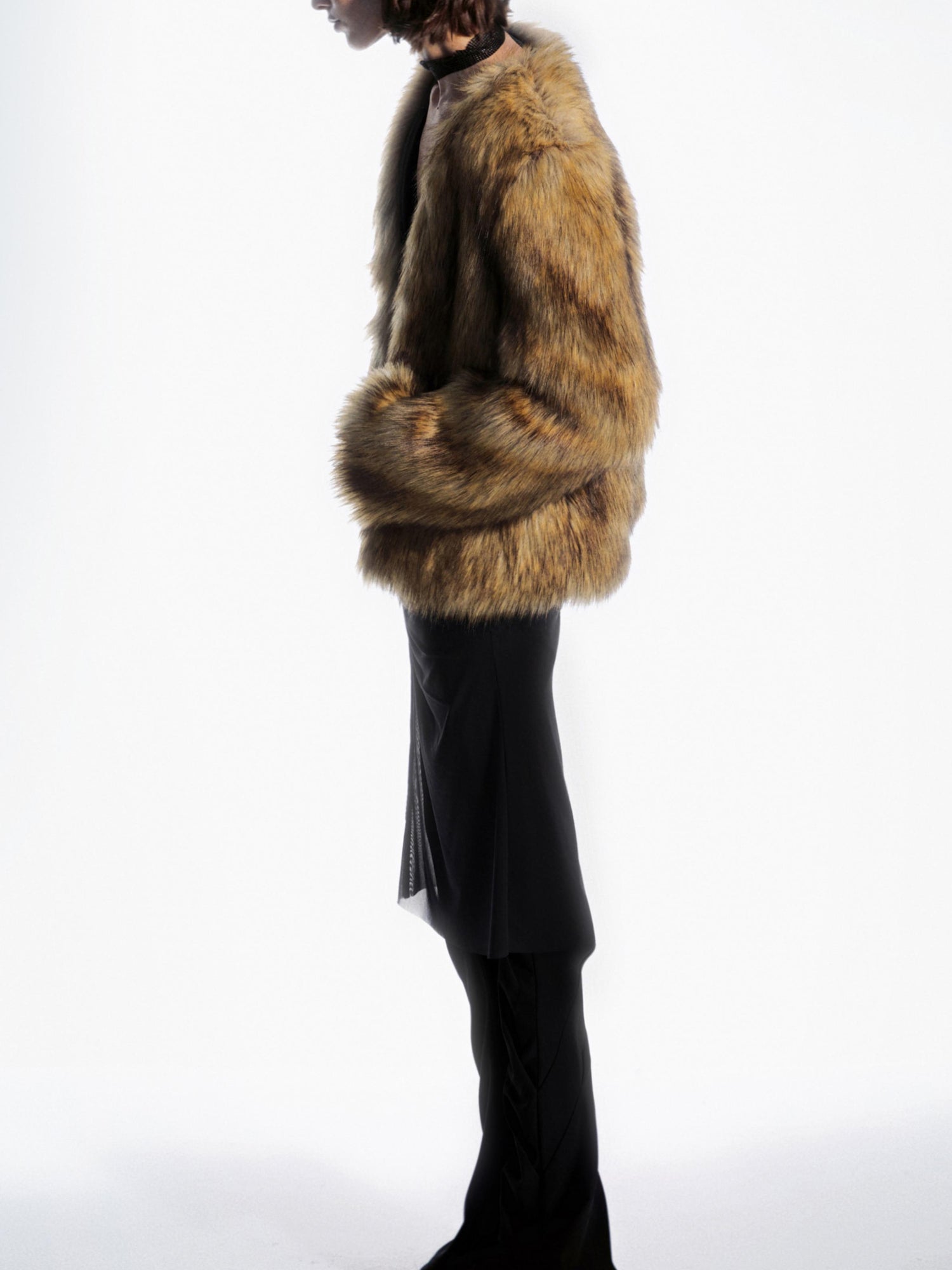 commonce net Detachable Hooded Eco Fur Jacket