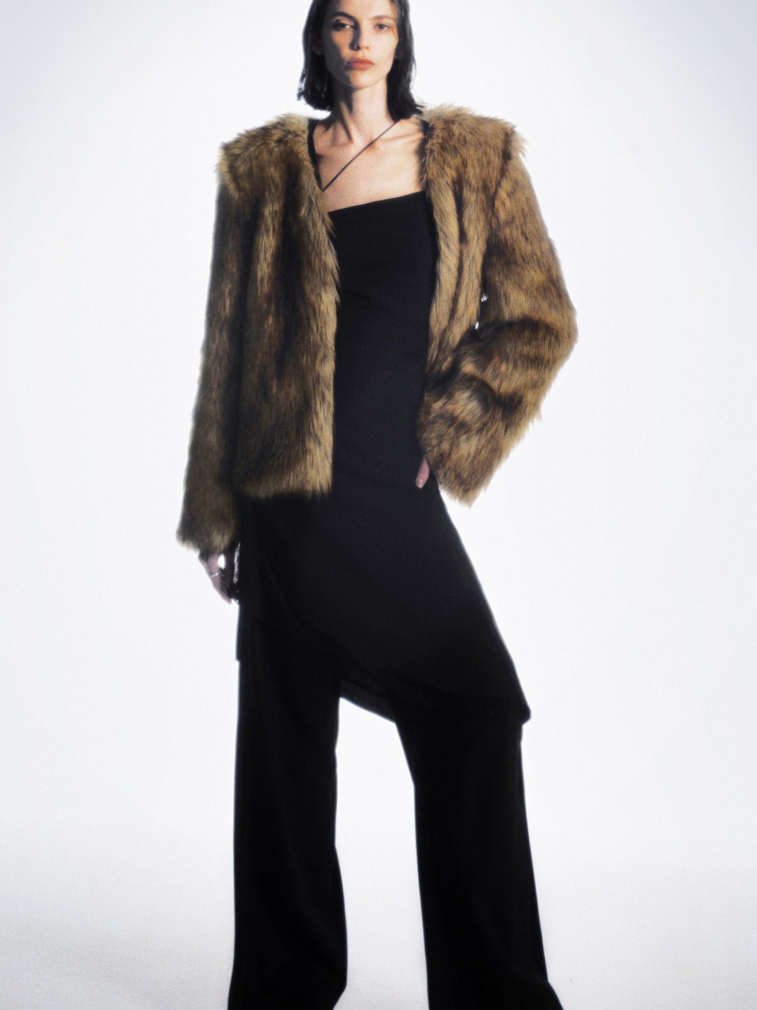 commonce net Detachable Hooded Eco Fur Jacket