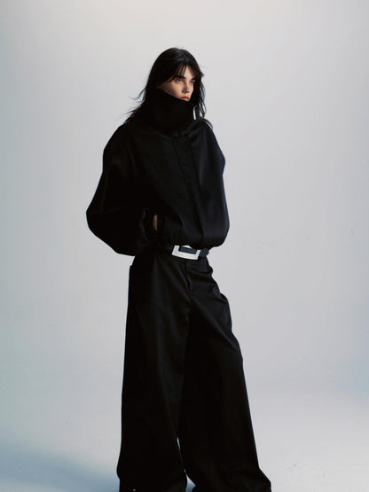 Double Zipper Oversized Drawstring Jacket