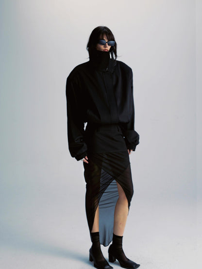 Double Zipper Oversized Drawstring Jacket