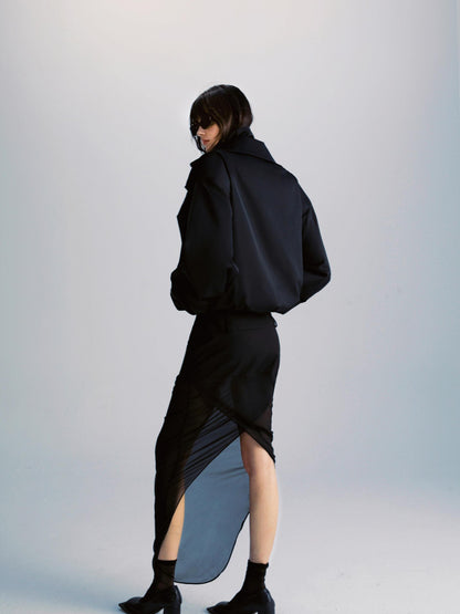 Double Zipper Oversized Drawstring Jacket