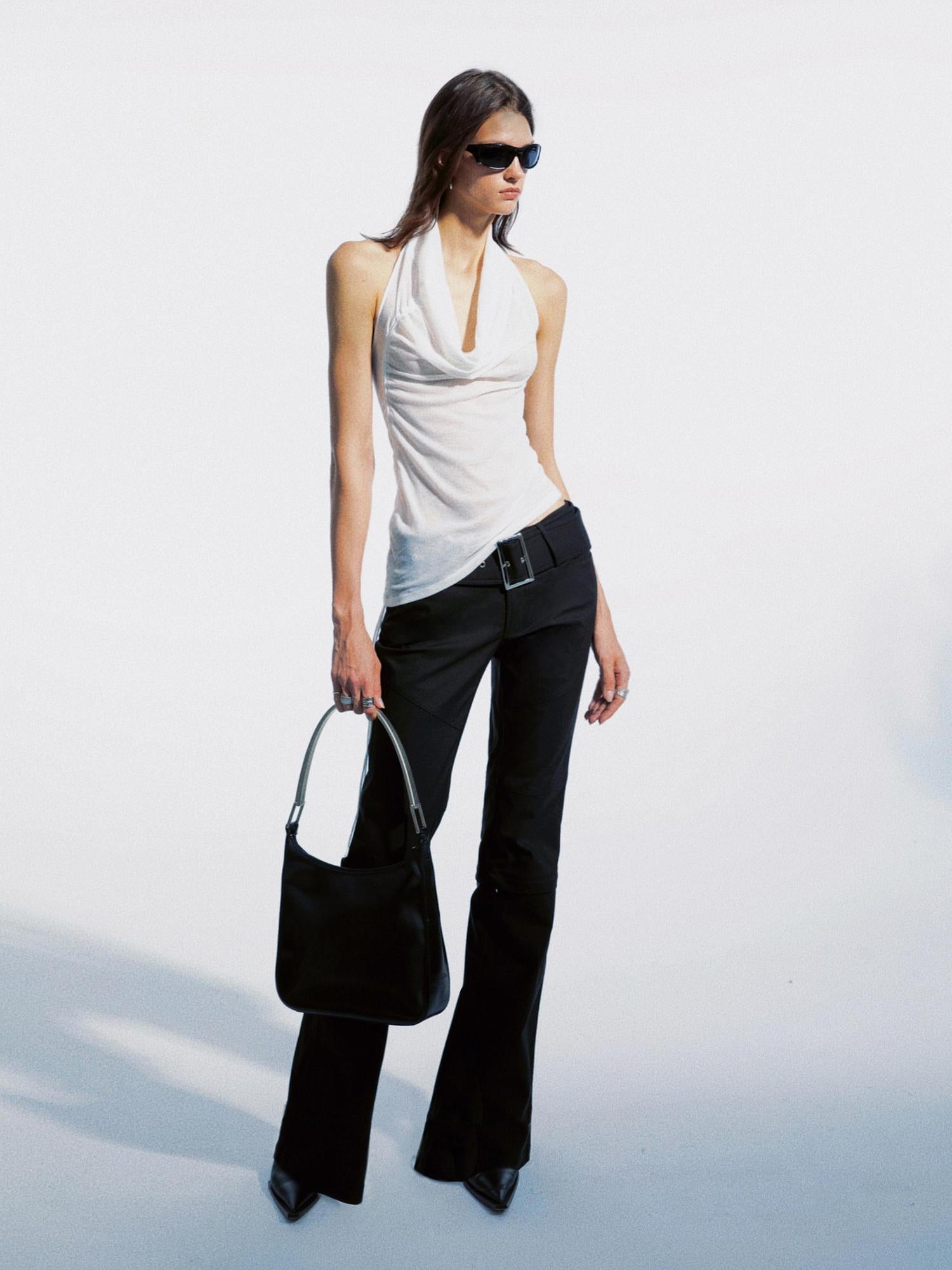 commonce net Draped Asymmetrical Detachable Leg Low Rise Cargo Pants