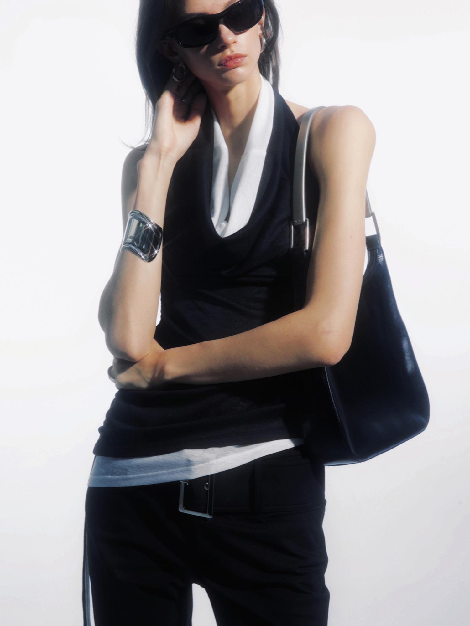 commonce net Draped Asymmetrical Detachable Leg Low Rise Cargo Pants