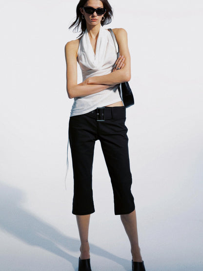 commonce net Draped Asymmetrical Detachable Leg Low Rise Cargo Pants