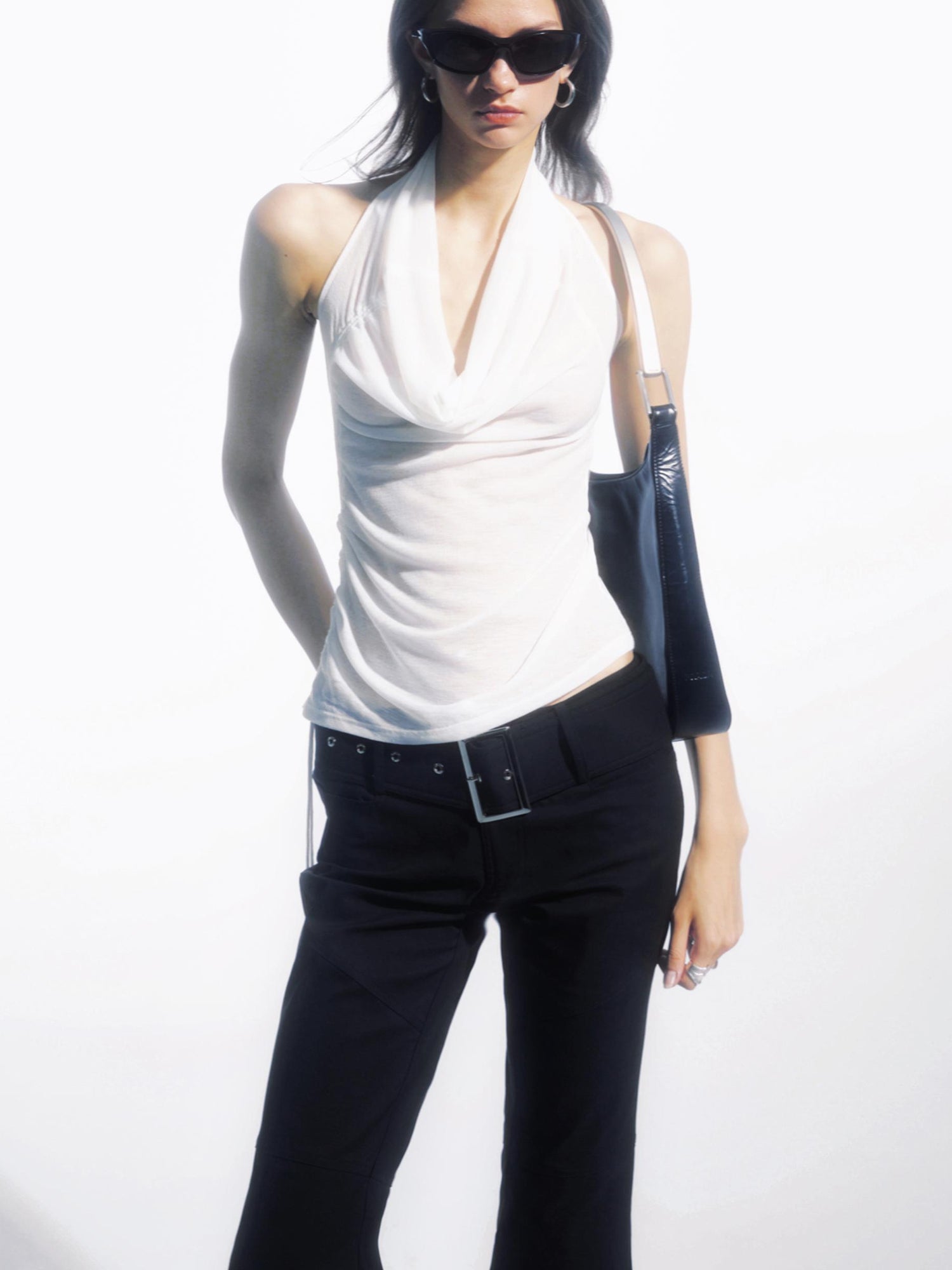 commonce net Draped Asymmetrical Detachable Leg Low Rise Cargo Pants