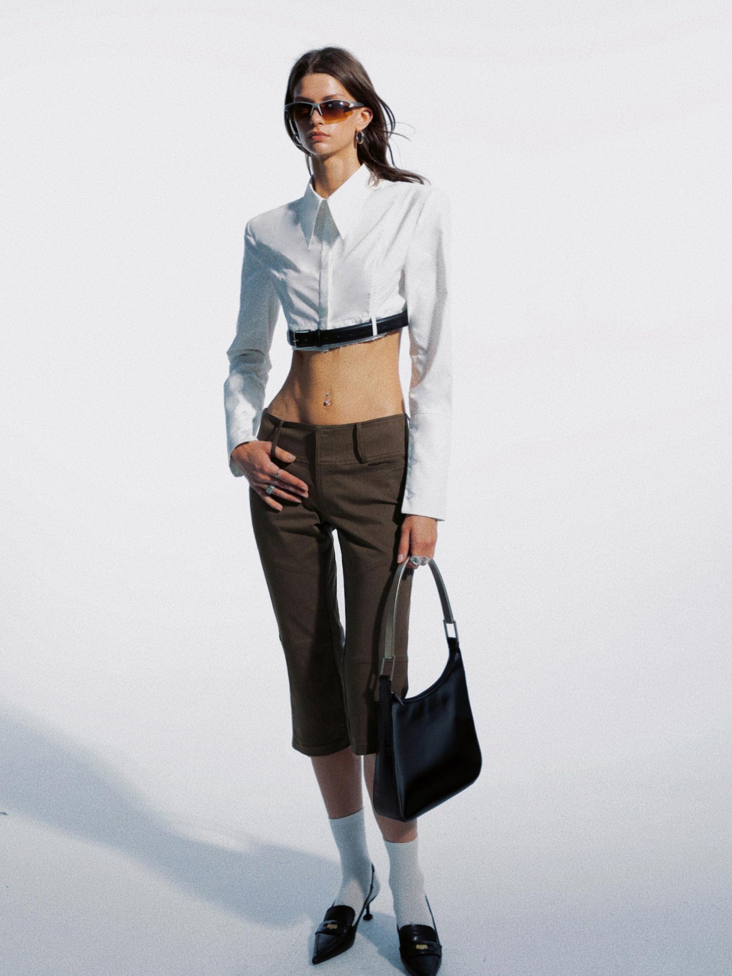 commonce net Draped Asymmetrical Detachable Leg Low Rise Cargo Pants