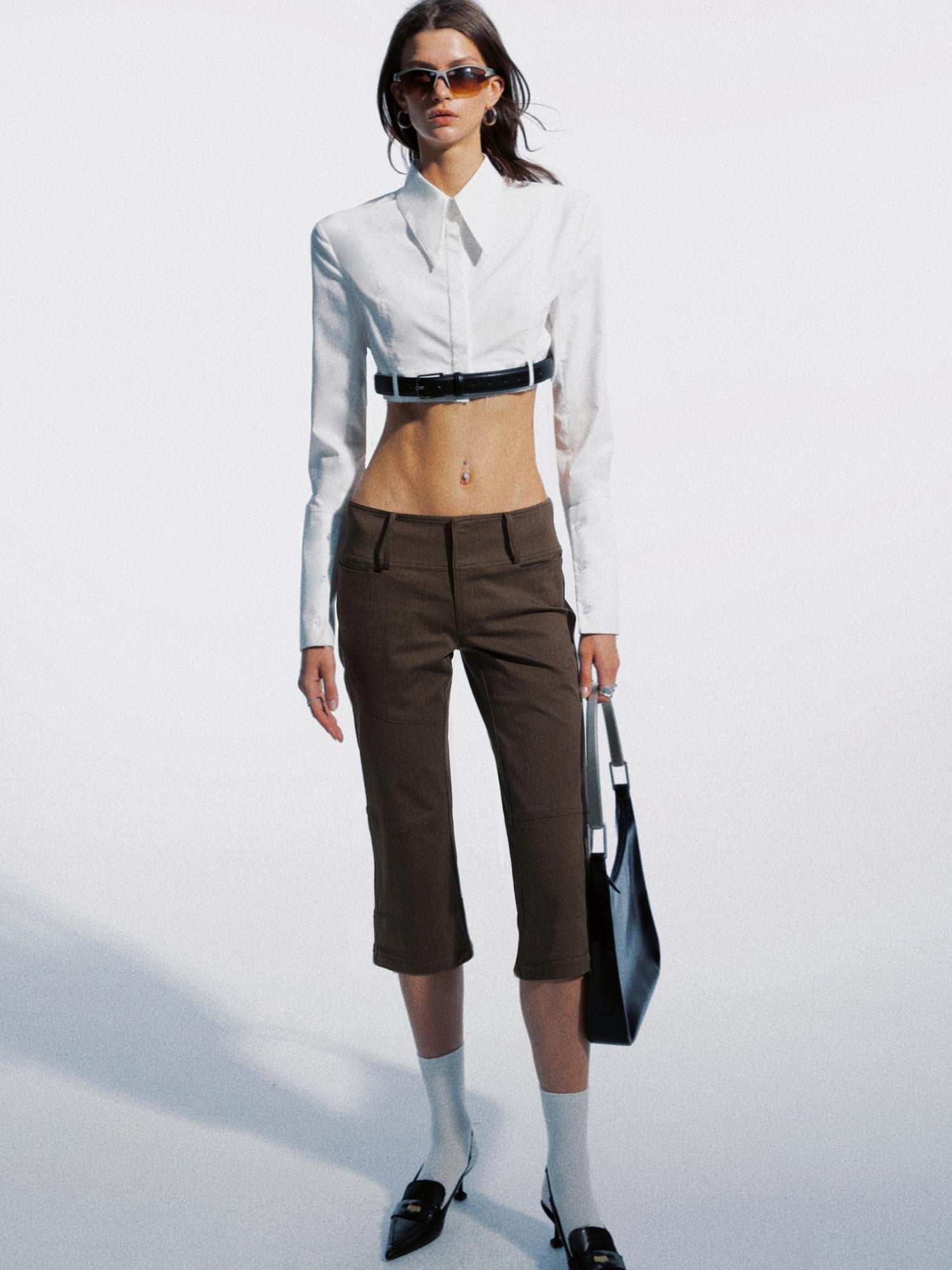 commonce net Draped Asymmetrical Detachable Leg Low Rise Cargo Pants