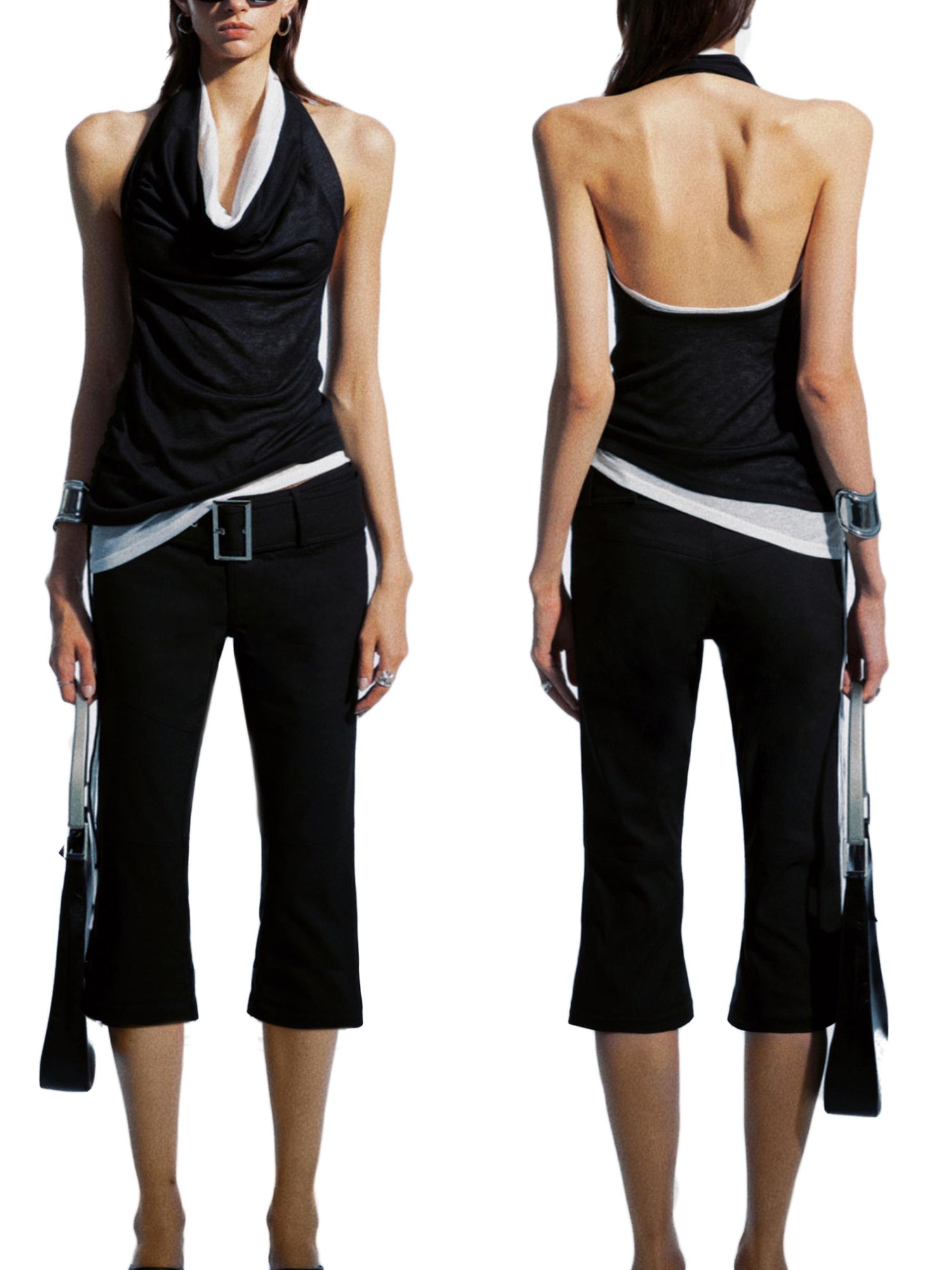 commonce net Draped Asymmetrical Detachable Leg Low Rise Cargo Pants
