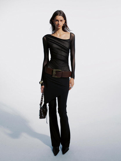 commonce net Draped Asymmetrical Mesh Panel Bodysuit