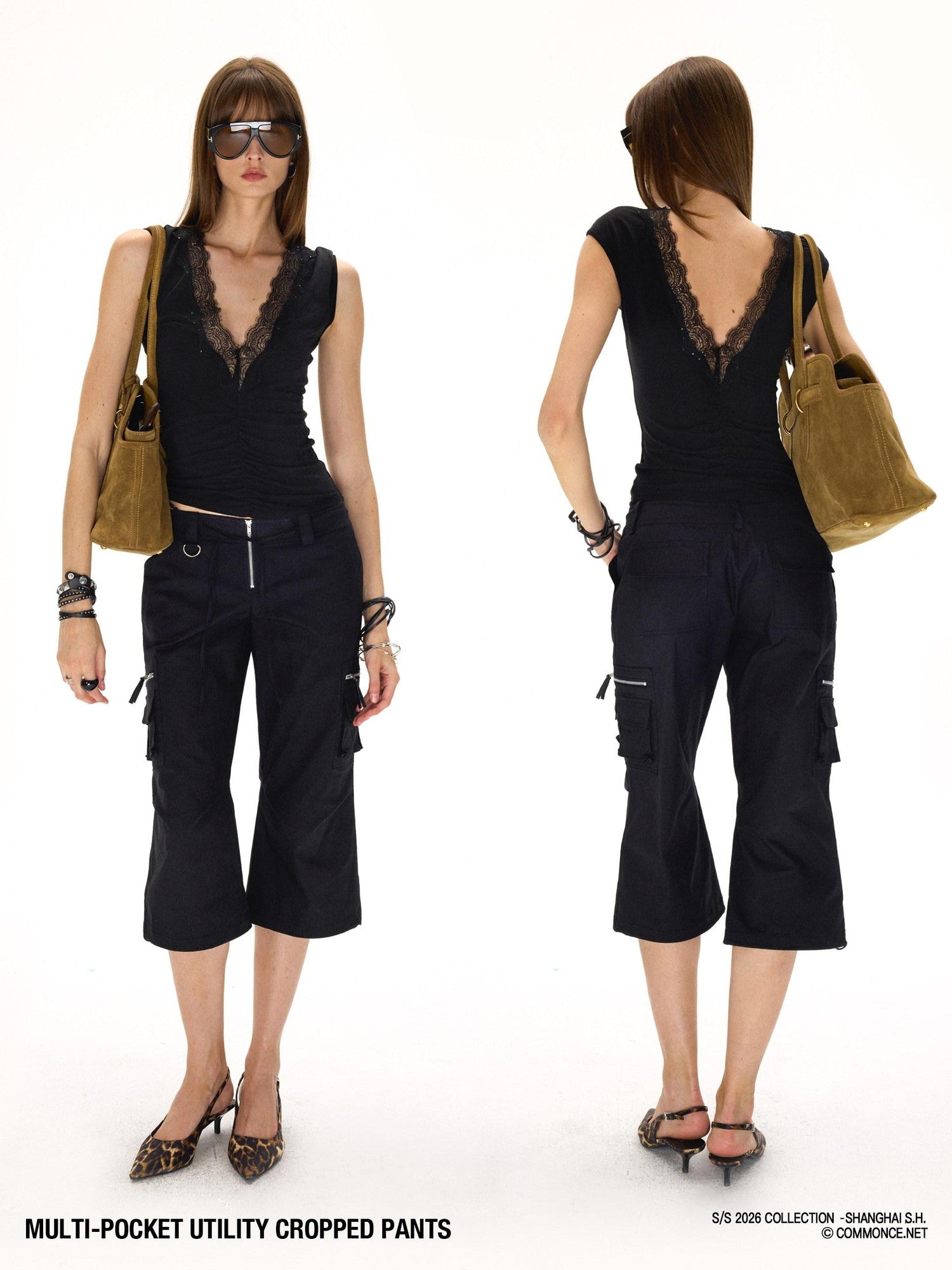 commonce net Drawstring Tie Multi Pocket 3d Cargo Women&