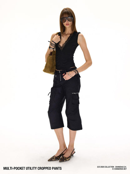 commonce net Drawstring Tie Multi Pocket 3d Cargo Women&