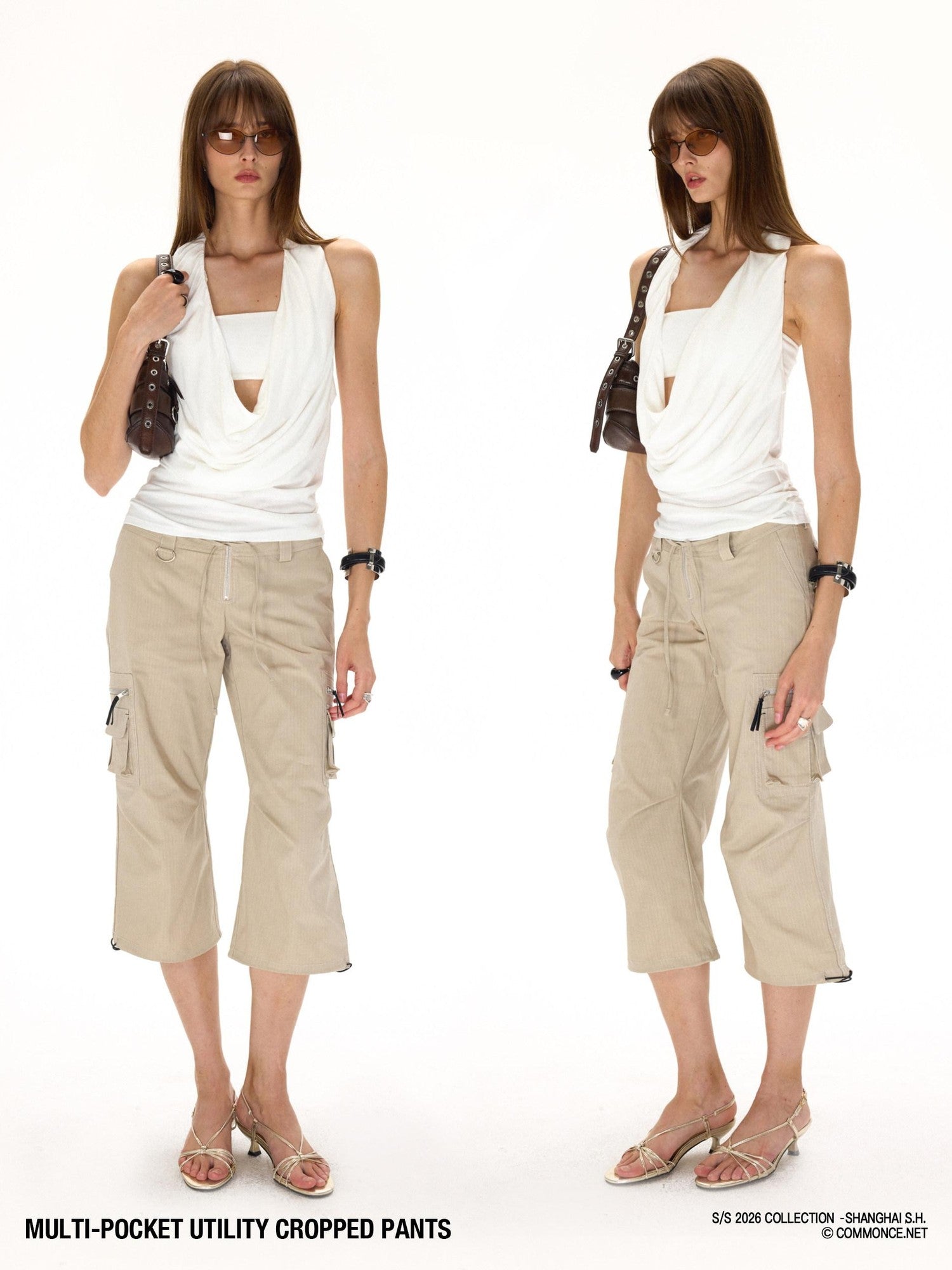 commonce net Drawstring Tie Multi Pocket 3d Cargo Women&