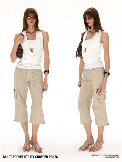 commonce net Drawstring Tie Multi Pocket 3d Cargo Women&