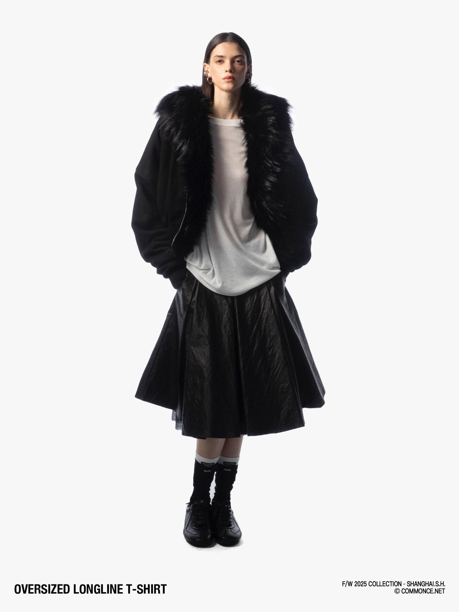 commonce net Frayed Hem Semi Sheer Oversized Women&