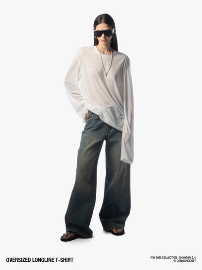 commonce net Frayed Hem Semi Sheer Oversized Women&