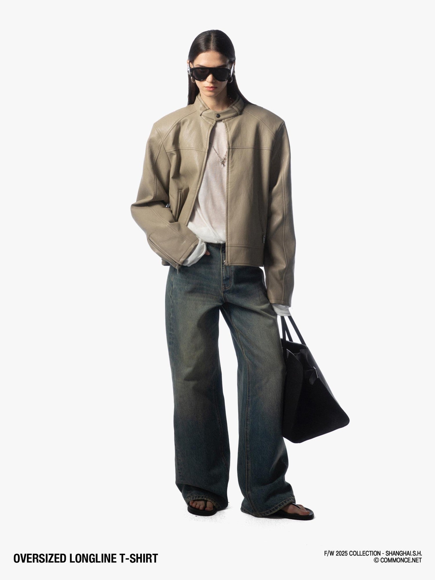commonce net Frayed Hem Semi Sheer Oversized Women&