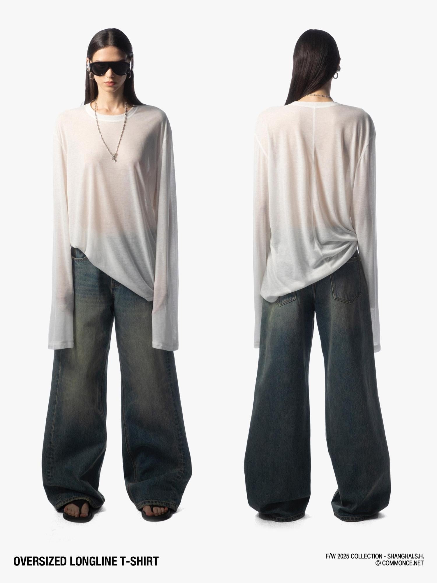 commonce net Frayed Hem Semi Sheer Oversized Women&
