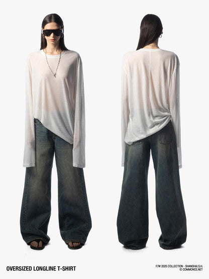 commonce net Frayed Hem Semi Sheer Oversized Women&