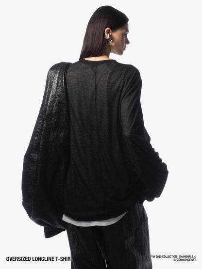commonce net Frayed Hem Semi Sheer Oversized Women&