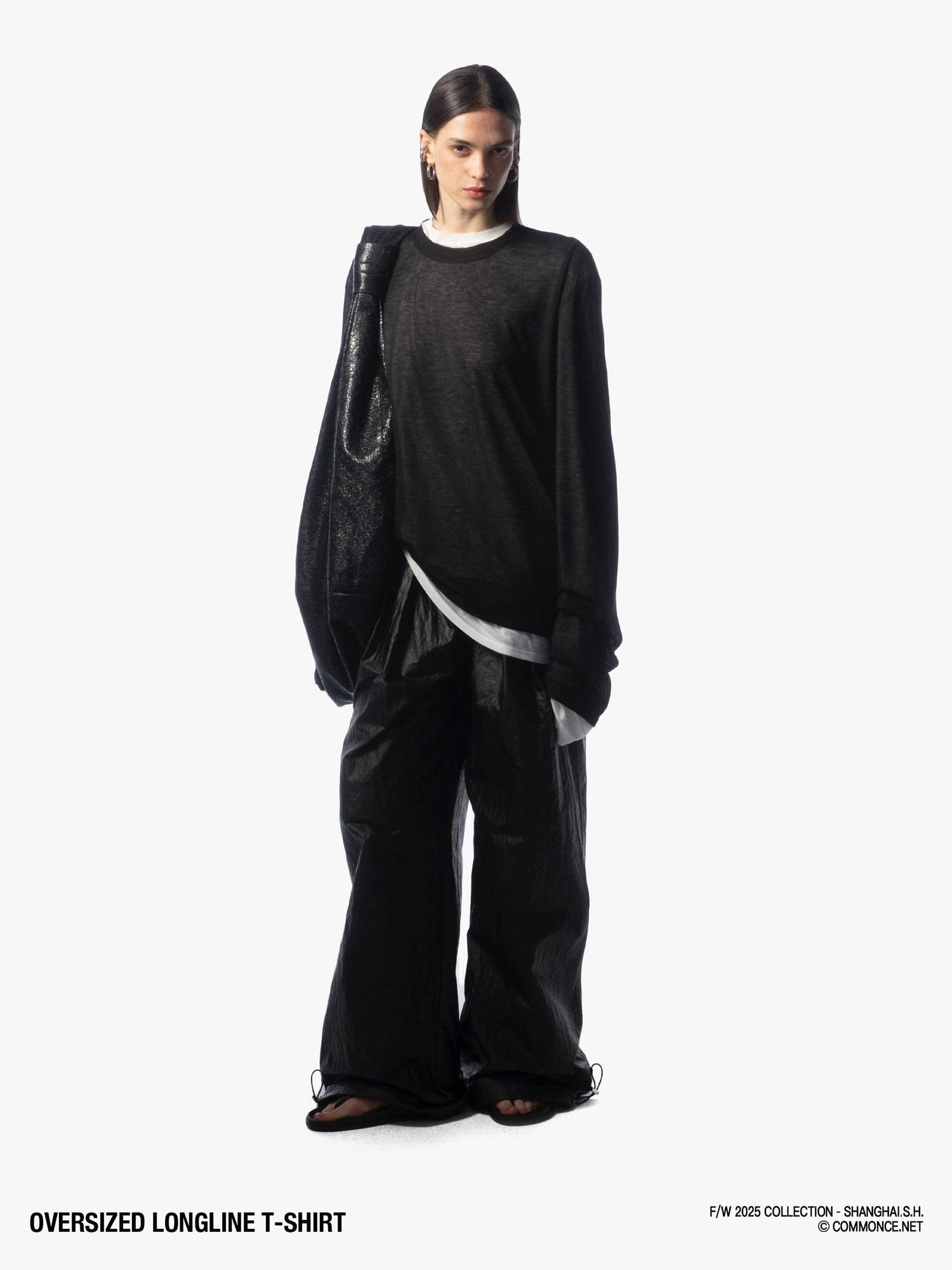 commonce net Frayed Hem Semi Sheer Oversized Women&