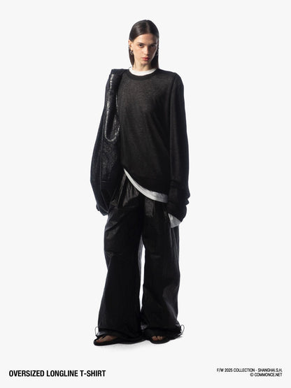 commonce net Frayed Hem Semi Sheer Oversized Women&