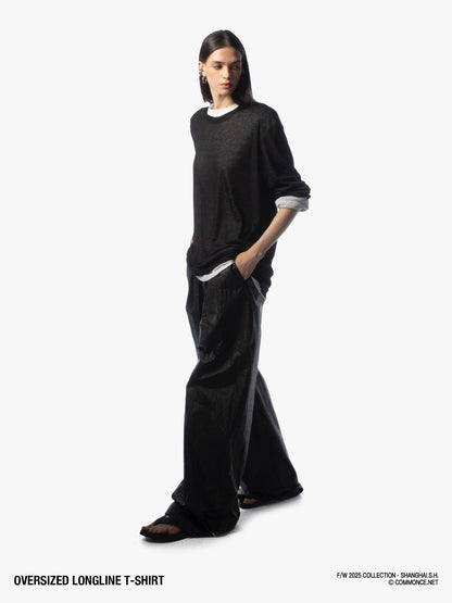commonce net Frayed Hem Semi Sheer Oversized Women&