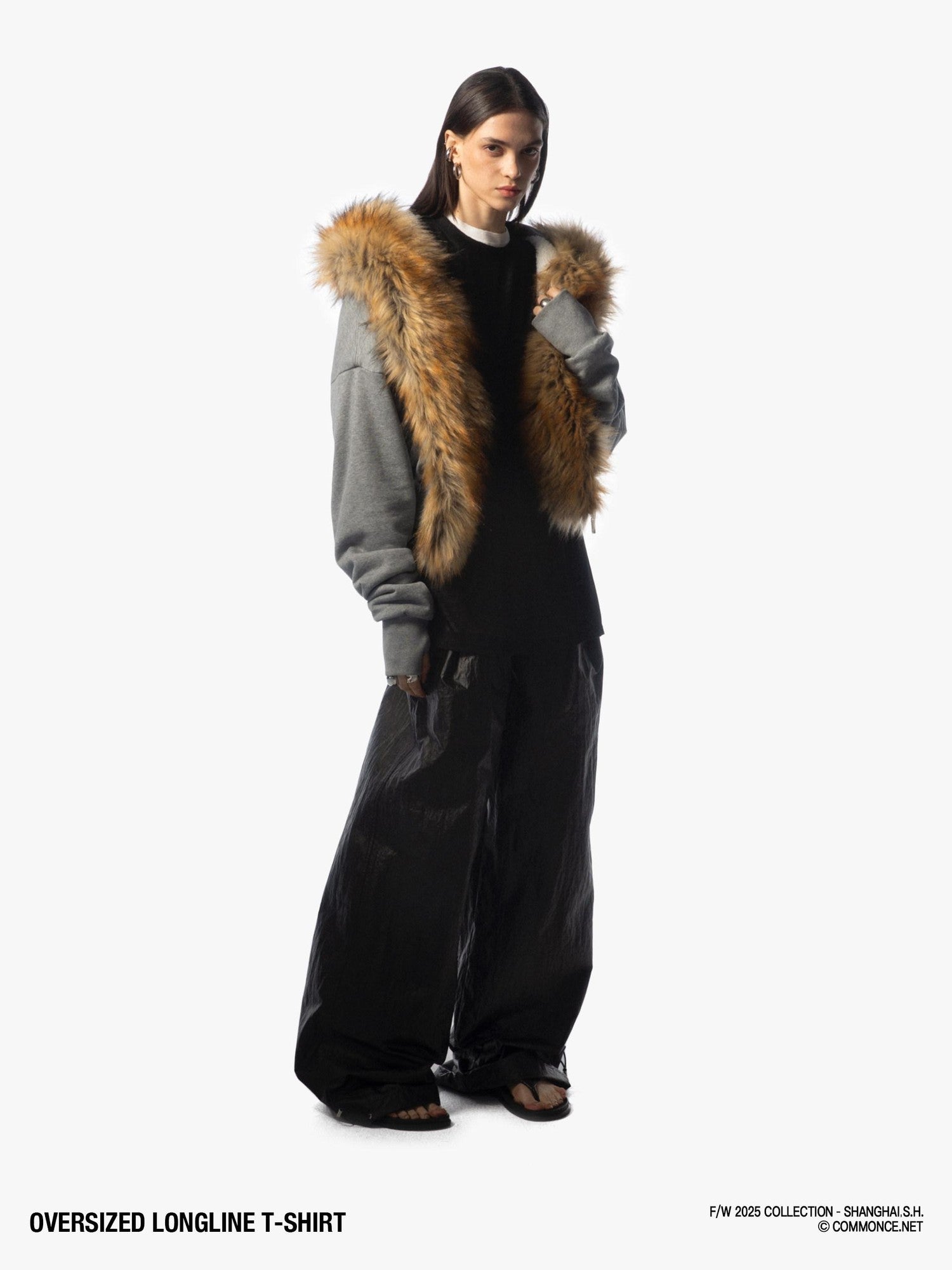 commonce net Frayed Hem Semi Sheer Oversized Women&