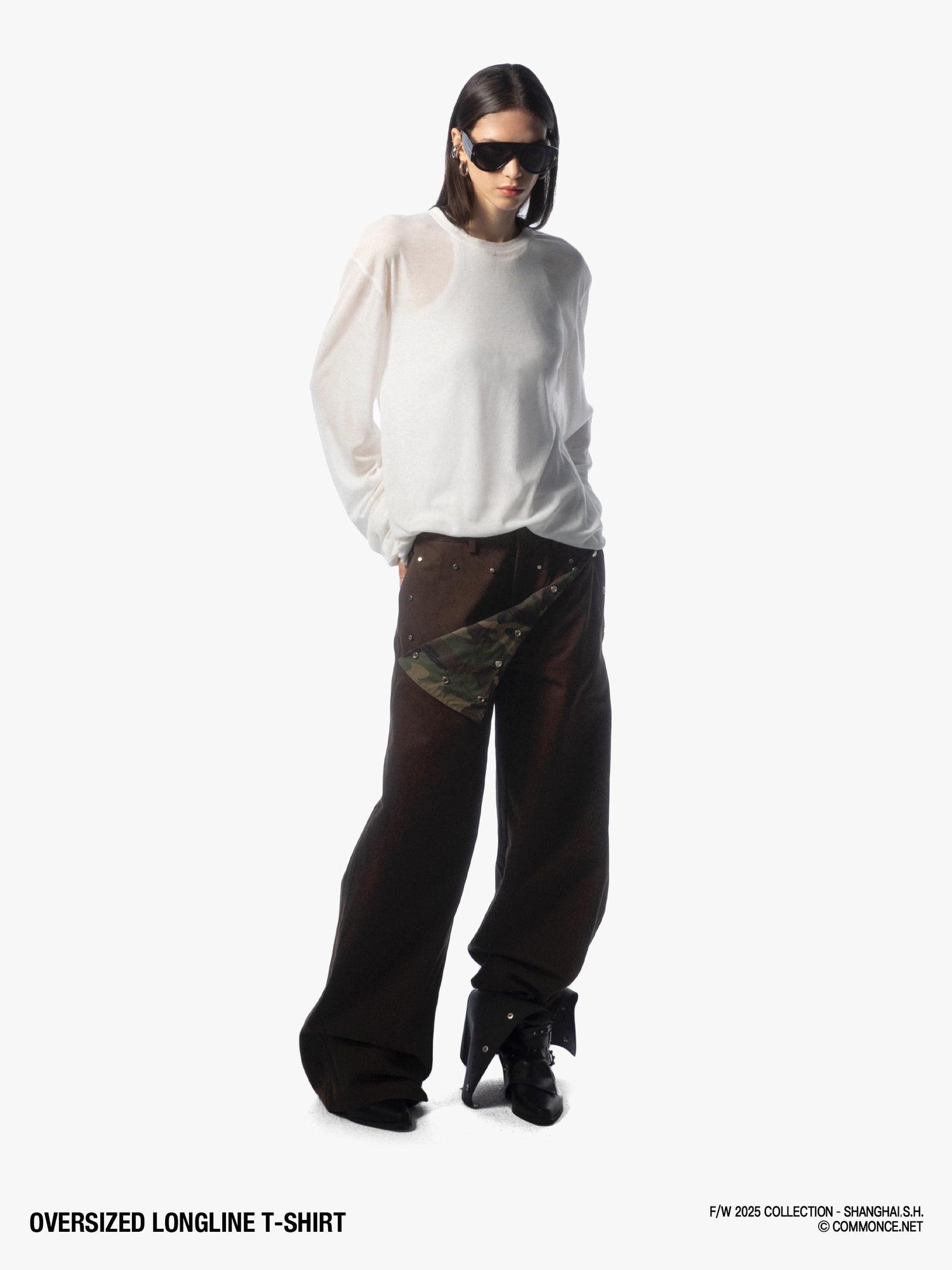 commonce net Frayed Hem Semi Sheer Oversized Women&
