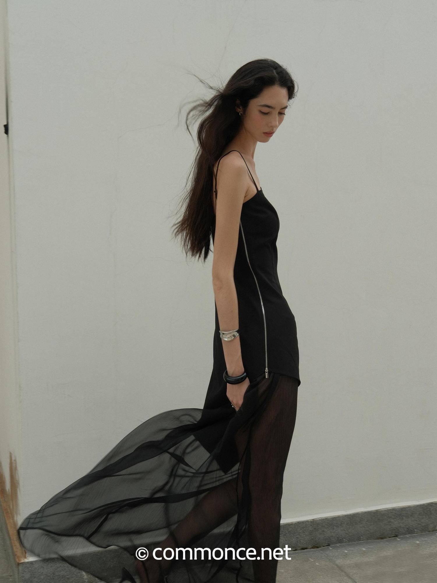 commonce net Gothic Asymmetric Sheer Spaghetti Set Women&