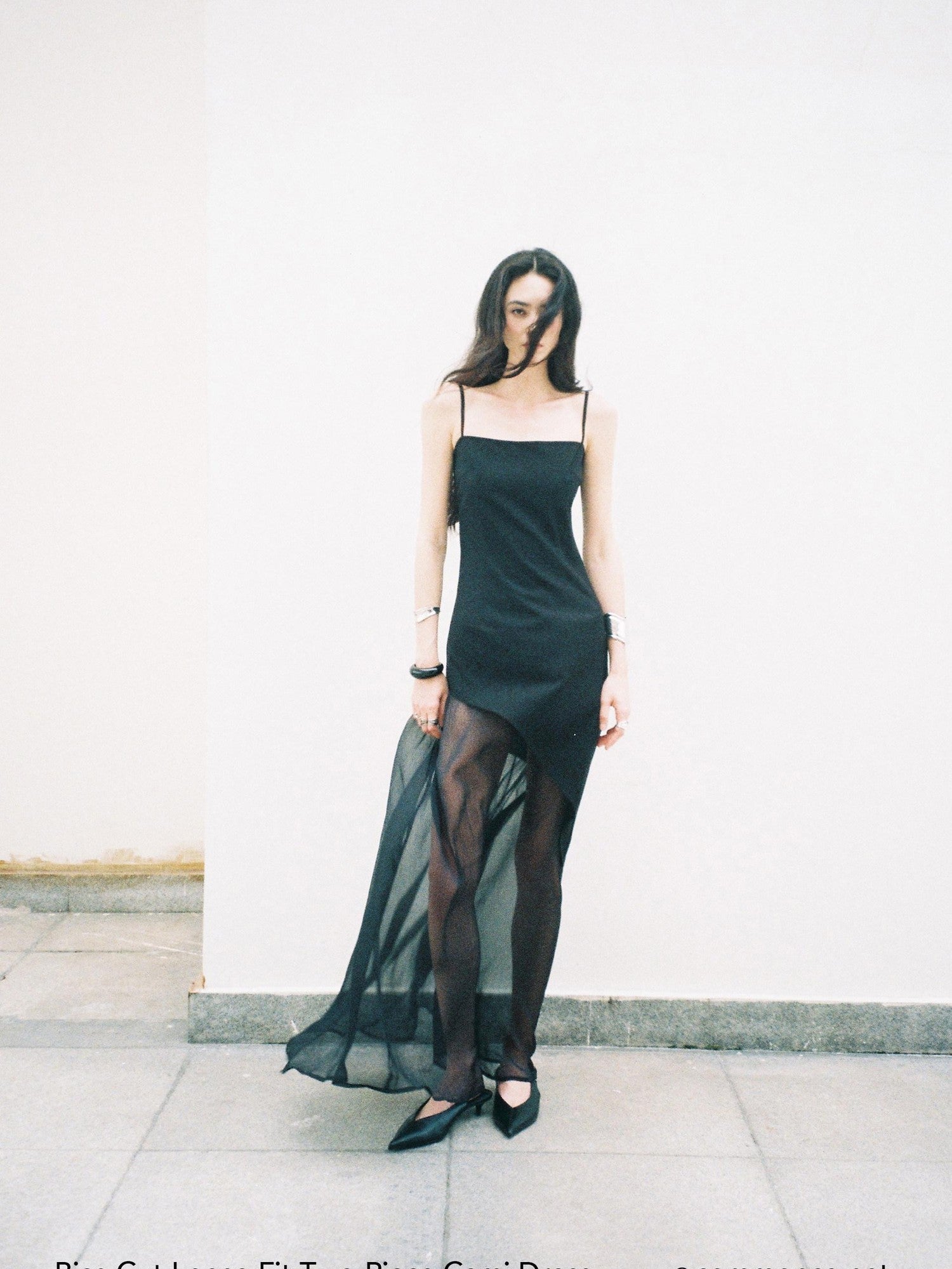 commonce net Gothic Asymmetric Sheer Spaghetti Set Women&